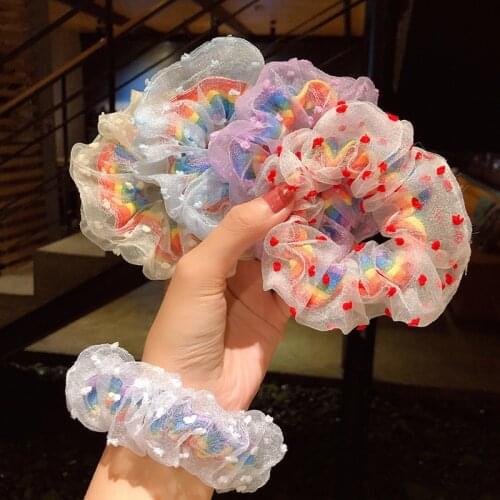 Fashion Lace Elastic Rainbow Hair Ties Rubber Bands Hair Bands Ponytail Holder Scrunchie Tie for Women Accessories Girl HeadBand