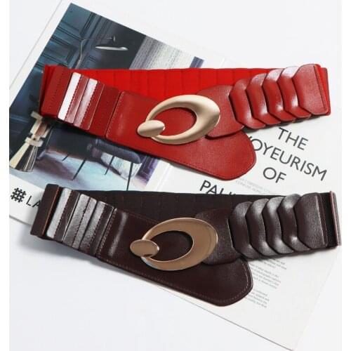 2021 Luxury Brand Cummerbund Waist Belt Cowskin Genuine Leather Waistband Elastic Wide Corset Strap Ladies Real COw Leather Belt