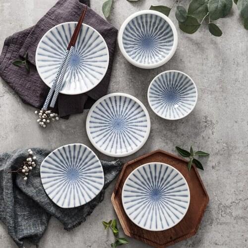 Blue Threaded Ceramic Tableware Japanese Cuisine Dinner Plate Sushi Plate Sashimi Large Bowl Ramen Bowl Noodle Bowl
