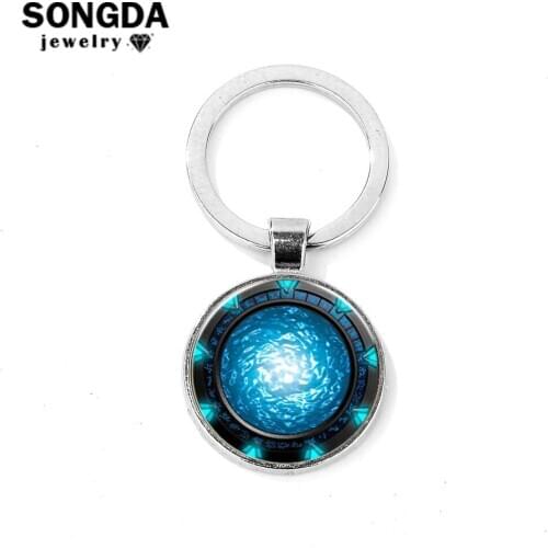 SONGDA Popular Stargate Portal Keychain SGA Portal Stargate Atlantis Art Image Glass Dome Pendant Silver Plated Metal Key Holder