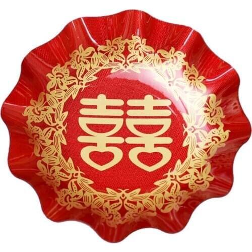 Wedding Supplies High Quality Acryl Lace Fruit Plate Joyful Gold Double Happiness Wedding Candy Tray Auspicious Offer Tea Tray