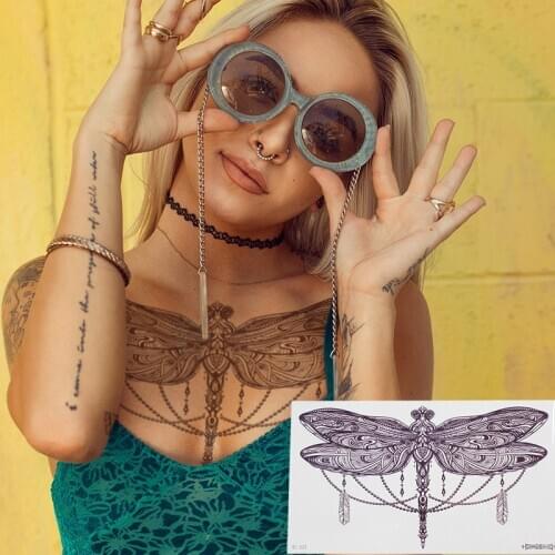 Tattoo henna lace pattern sternum temporary tattoo breast breast tatoo temporary stickers jewel large fake tattoo decal fashion