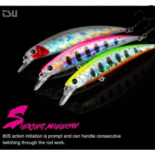 TSURINOYA 6pcs Sinking Minnow 12g 80mm Fishing Lure DW96 Large Trout Pike Rockfish Hard Bait Wobbler Crankbait Bass Jerkbait