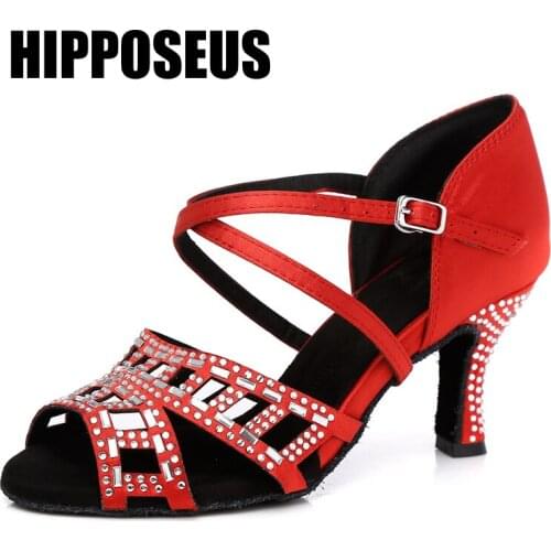 Hipposeus New Ballroom Dance-Shoes Women Girls Latin Salsa Tango Dancing Shoes Female Modern Party Soft Sole Sandals Dance Shoes