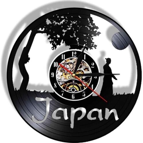 Japan Asia Art LED Light Sign Vinyl Record Wall Clock Vintage 12" Black Hanging Watch Living Room Decor Neighbour Gift