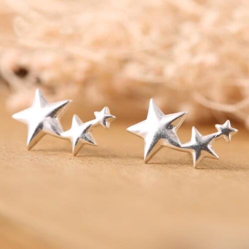 Real 925 Sterling Silver Star Stud Earrings for Women Girls Fashion sterling-silver-jewelry brincos brinco korean earrings