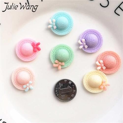Julie Wang 20PCS Resin Cartoon Baby Sun Hats Charms Multicolor Pendants Jewelry Making Accessory Table Props Decoration