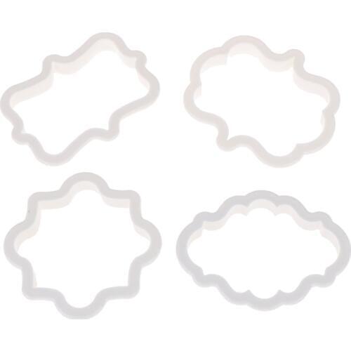 4pcs/set Vintage Fondant Cutter Plaque Frame Cookie Cutter Set Plastic Biscuit Mold Cake Decorating Tools