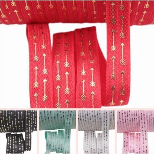 5 colors 5/8" gold foil arrows FOE fold over elastic 50yards/lot for headband ties welcome custom printed