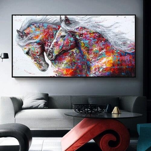 Abstract Two Running Horse Canvas Paintings Posters Modern Art Animals Oil on The Wall Art Posters and Prints Home Decoration