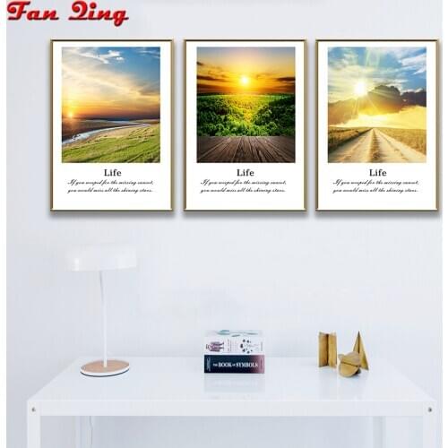 3pcs 5D Diamond Painting Nordic Pastoral Scenery Modern Minimalist Diy Cross Stitch Diamond Embroidery Sunrise Set Wall art