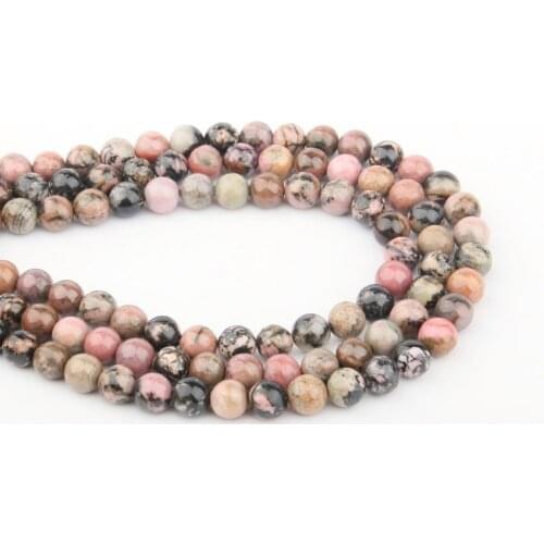 Natural stone beadsBlack Rhodochrosite4/6/8/10/12 mm Round Ball loose beads for Jewelry Making Necklace DIY Bracelet Accessories