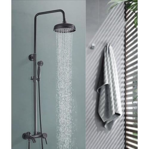 Black Bathroom Shower Faucet 8‘’ Round Shower Head Bathroom Rainy Faucets Hot & Cold Faucet Wall-mounted Shower system Set