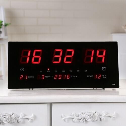 17'' Digital LED Screen Wall Clock Calendar Time Backlight with Temperature Meter Thermometer Home office School Projection US