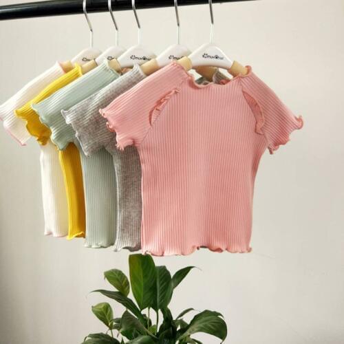 Girl Summer Ribbed T-shirt Kid Toddler Child Ruffles Sleeve Bottoming Shirt Clothes T shirt Baby Children Solid Tees