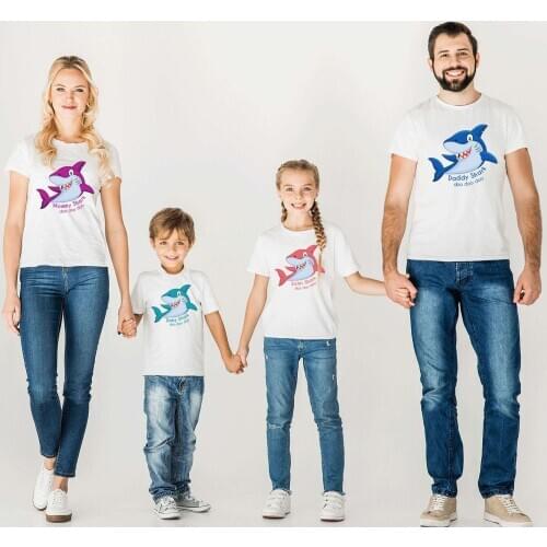 Daddy and Mommy and Baby Family Shark T-Shirt Family Matching Outfits Siblings Marine Life T-shirt Home School Interactive Suit