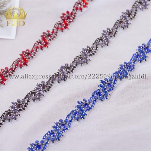 FZD 10 Yard Hot Fix Beaded Sash rhinestone applique for Bridal Garments Patch Wedding Dress Waistband Bridal Strass Belt