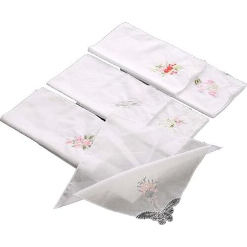 Hot style white embroidered handkerchief handkerchief embroidered with lace border corners on white bottom cotton small square t