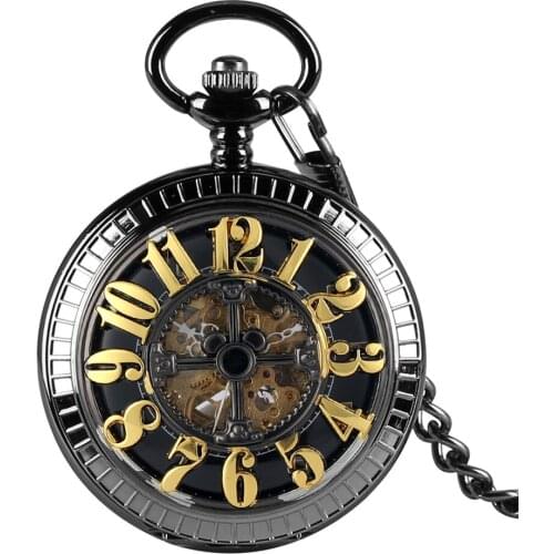 Arabic Numerals Display Mechanical Pocket Watch Retro Self Winding Pocket Watches Transparent Skeleton Automatic Antique Clock