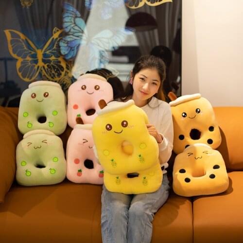 Lovely Super Soft Bubble Tea Cup Nap Pillow Plush Toys Stuffed Fruits Drink Pillow Tube Adorable Back Cushion Funny Boba Food