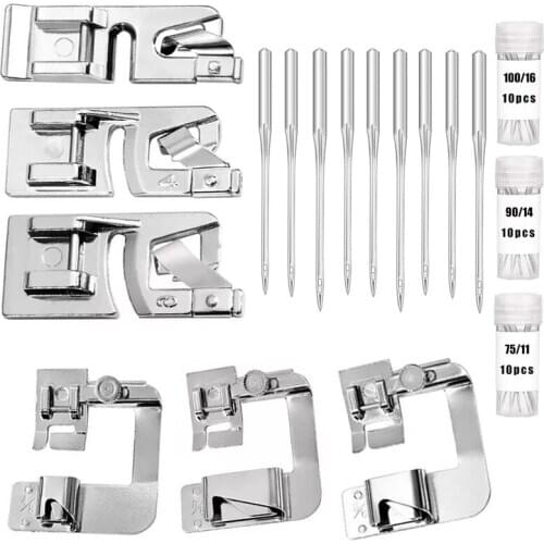 KAOBUY 33PCS Hemming Foot Kit + Narrow Rolled Hem Sewing Machine Presser Foot+Wide Hem Presser Foot + Sewing Machine Needles
