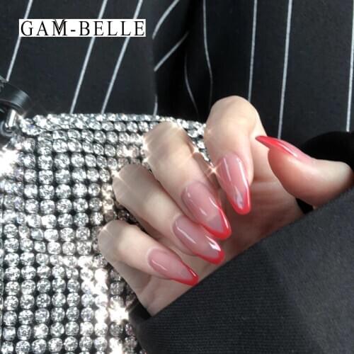 GAM-BELLE 24Pcs Detachable False Nail Tips Long Ballerina Fluorescent Nails Art Fake Fingernails Extension Nails Art Tool