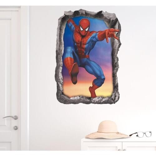 Spiderman Sticker Wall Teen Rooms Decor Jumping Gravel 3D Adhesive Wallpaper Home Decoration Accessories for Living Room Boy Kid