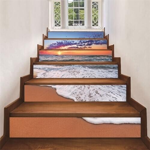 6/13pcs 3D Ocean Beach Self-adhesive Stair Lift Sticker PVC Starfish Stairs Sticker Staircase Decoration Decal Scenery Wallpaper