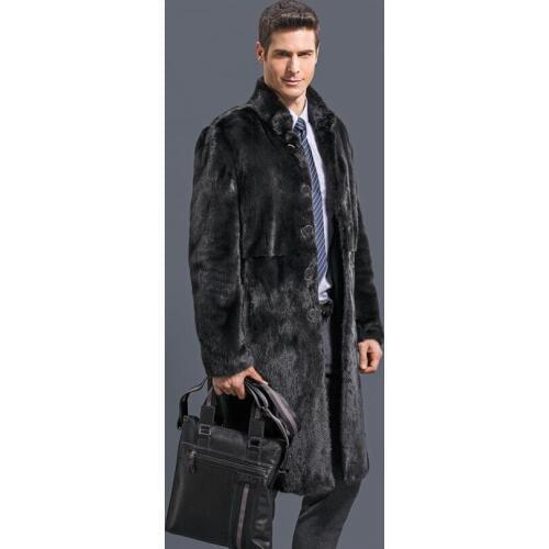 2021 New Fashion Male Marten Velvet Mink Outerwear Men Black Faux Fur Overcoat Coat Winter Warm