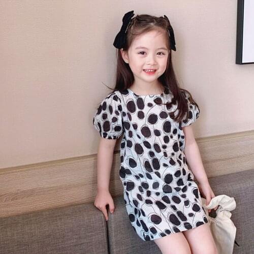 2021 Summer New Cute Baby Girls Korean Style Clothing Kids Fashion Printed Princess Dress Brief Cotton, #9389