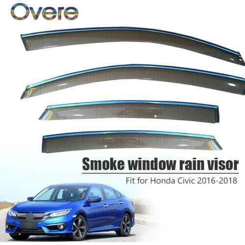 Overe 4Pcs/1Set Smoke Window Rain Visor For Honda Civic 2016 2017 2018 Car-styling Awnings Shelters Guard ABS Accessories