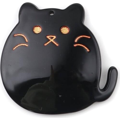 Cute Cartoon Resin Pendants Cat Animal Black Charms DIY Making Necklace Earrings For Women Jewelry Findings 3.7cm x 3.5cm,5PCs