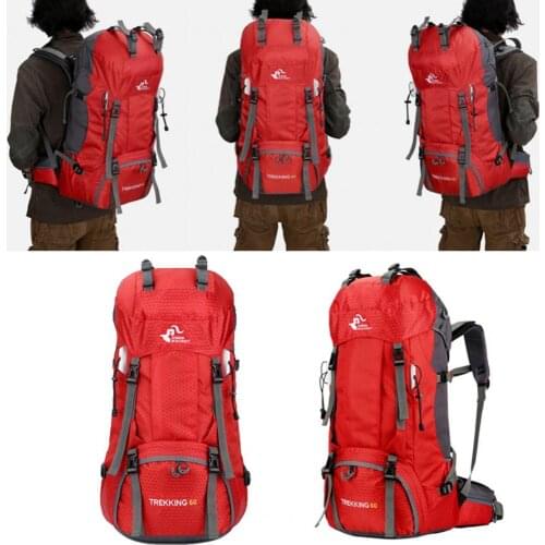 60L Hiking Backpack Large Capacity Backpack Multifunctional Storage Rucksack with Rain Cover for Outdoor Sports