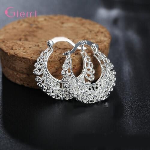Real 925 Sterling Silver Hollow Flower Pattern Vintage Earrings for Women Retro Ethnic Fashion Christmas Gift Jewelry