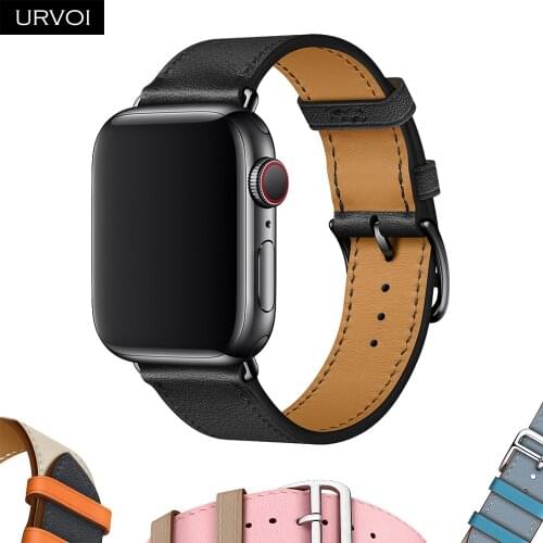 URVOI single Tour band for apple watch 6 SE 5 4 3 2 Strap for iwatch belt luxury genuine Swift Leather loop Handmade Nior Black