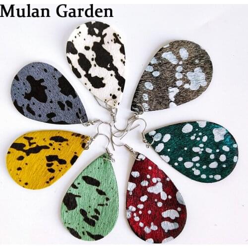 M&G Trendy 7 Color Genuine Leather Earring Pendant Irregular Dot Water Drop Earring Women Accessories Jewelry Hot Sale Girl Gift
