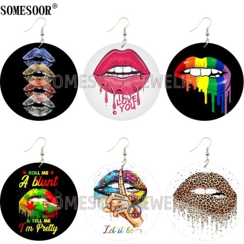SOMESOOR Jewelry 2021 New Pattern Sexy Slip Wooden Double Sides Printing Drop Dangle Cute Fashion African Earrings For Women