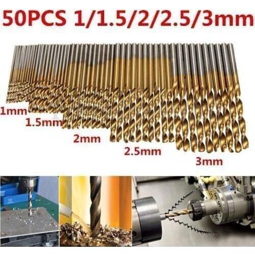 50Pcs /Set Titanium Coated Twist Drill Bit High Speed Steel Set For Wood Plastic Aluminum HSS Drill Bit Set 1/1.5/2.0/2.5/3mm