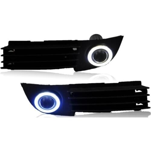Eosuns Cob Angel Eye Led Daytime Running Light Drl + Halogen Fog Light + Projector Lens for Audi A6 C5 2003 2004