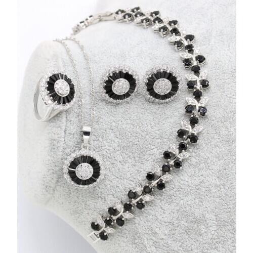 XUTAAYI Black Silver Wedding Jewelry Sets For Women Luxury Jewelry Earrings Bracelet Rings Bridal Pendant Necklace Set