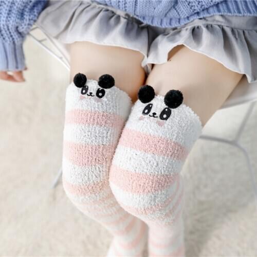 Japanese Mori Girl Animal Modeling Knee Socks Striped Cute Lovely Kawaii Cozy Long Thigh High Socks Compression Winter Warm Sock