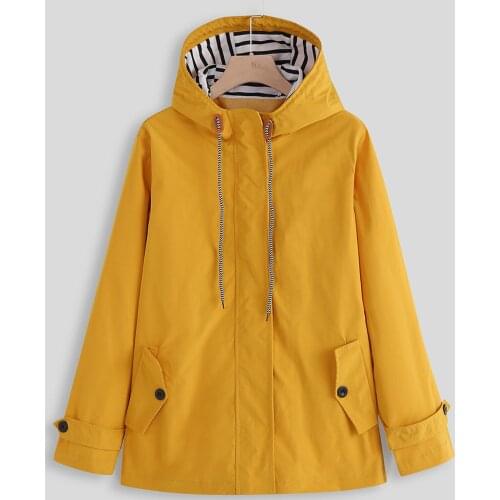 2021 Womens Windpoof Solid Jackets With Hood Casual Zipper Fly Pockets Jackets Waterpoof Outwear Drawstring Hood veste femme
