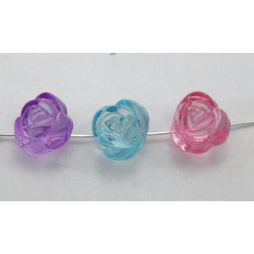 100 Mixed Colour Transparent Acrylic Rose Flower Button Beads 10mm