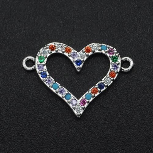 13x19mm 100% CZ Zircon DIY Jewelry Rainbow Heart Connectors Charm Wholesale OEM Order Accepted Factory Sale Jewellery Connector