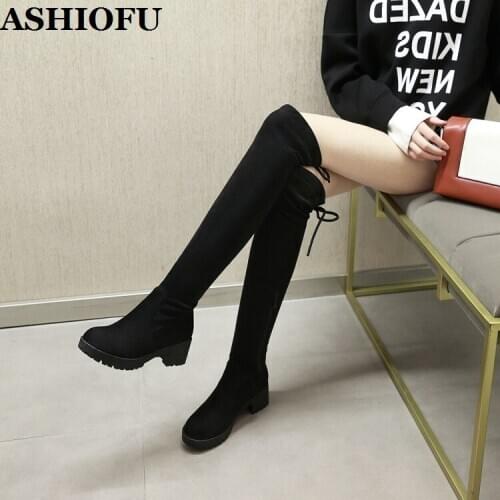 ASHIOFU Handmade New Womens Mid-heel Boots Party Prom Real Photos Sexy Over-knee Boots Winter Evening Fashion Long Boots Shoes