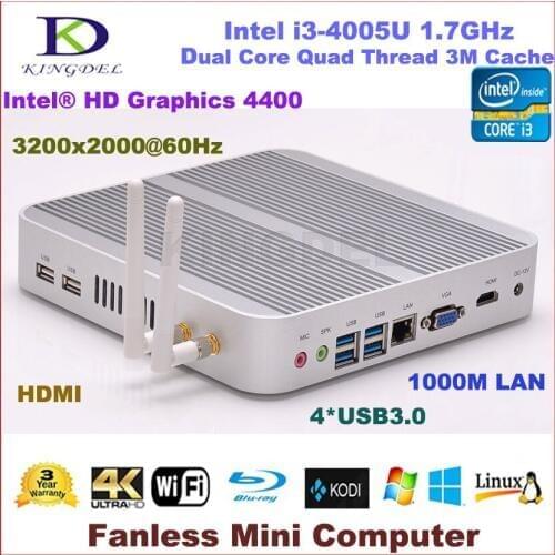Free shipping Fanless i3 Industrial PC Intel i3 4005U 4010U Barebone Mini Computer 2*COM optional, USB3.0 1080P 3Y Warranty