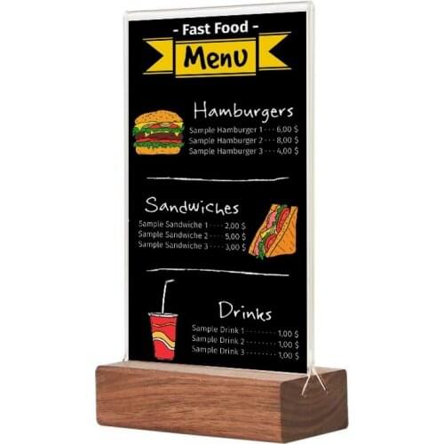A5 Black Wooden Base Acrylic Label Sign Sleeve Photo Picture Poster Menu Stand Holder For Advertising Promotion Sign Display