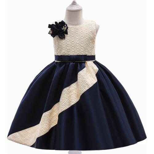 Kids Dresses For Girls Navy Short Gown Princess Dress Children Formal Evening Party Dress Flower Girls Lace Wedding Dress
