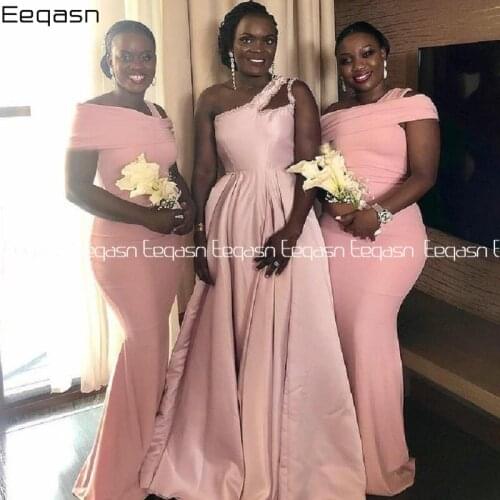 Elegant Coral Bridesmaid Dresses Mermaid One Shoulder Floor Length Plus Size Wedding Party Dress for Women 2021 Evening