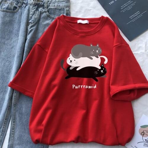 Three Kittens Piled Together Print Womens Tshirt Oversize Creative T Shirt Fashion Comfortable Top Summer New Female Tee Shirts